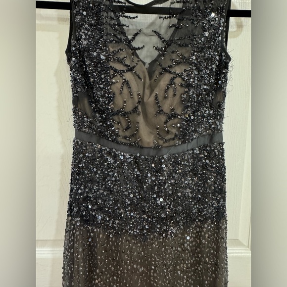graphite & taupe Adrianna Papell Beaded sequins Mermaid Mesh Gown size 2 petite - Picture 8 of 16